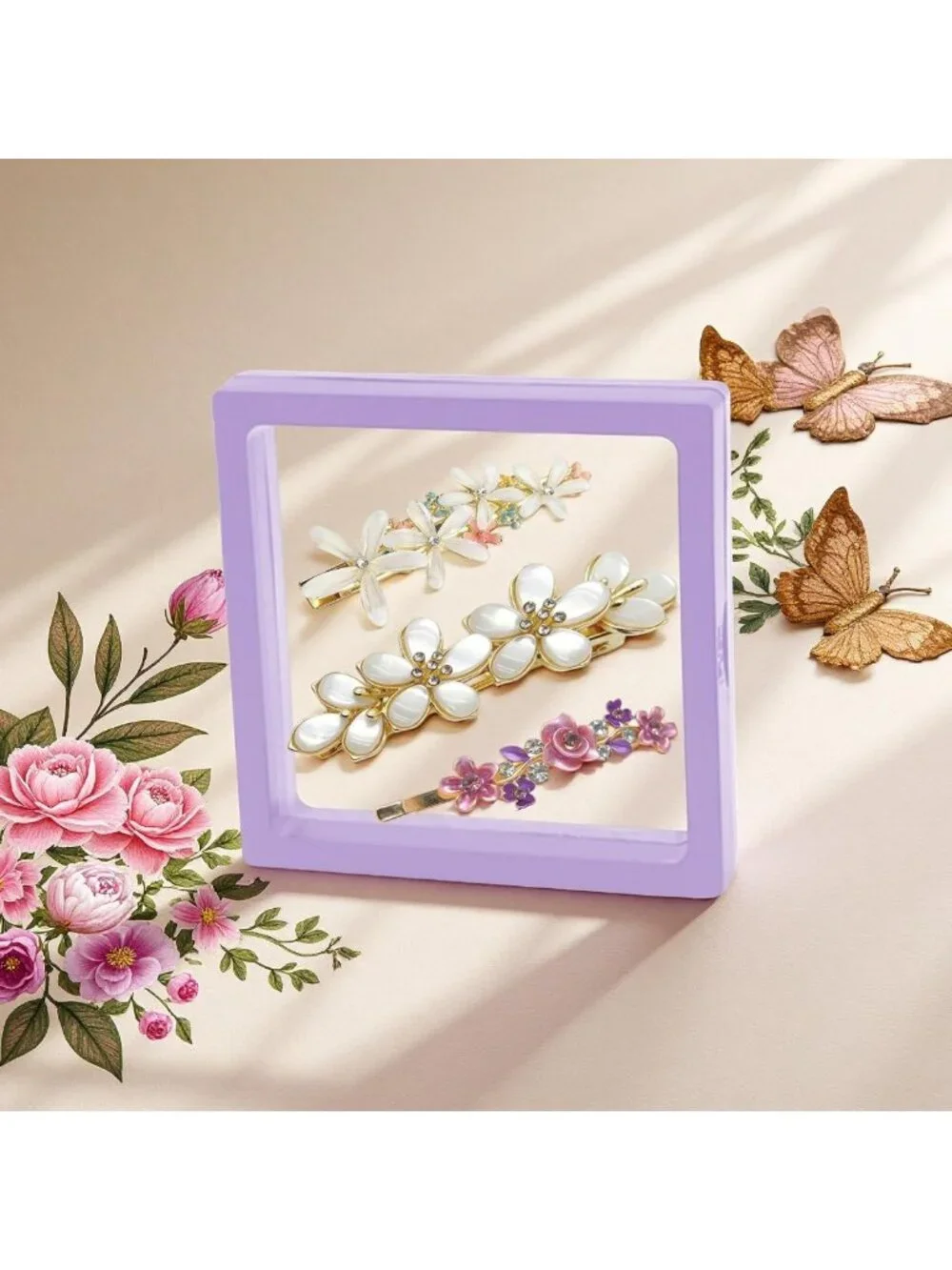 Vintage Floral Hair Clips Set, 3 Pcs Rhinestone Barrettes for Weddings & Spring